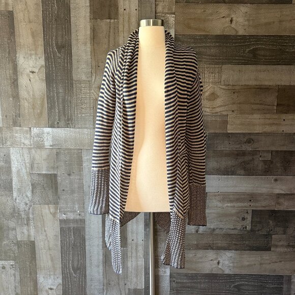 BCBGMaxAzria tan navy stripes open cardigan XSmall western coastal cowgirl fall - Picture 10 of 10